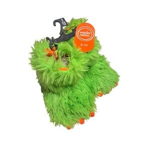 Wonder Nation Green Fuzzy Monster Slippers with Orange Claws